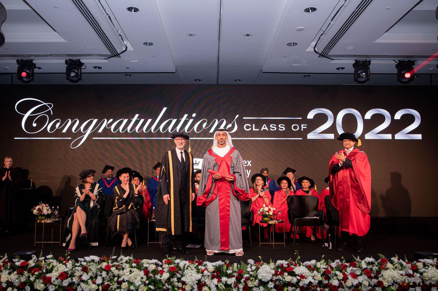 His Excellency (H.E.) Khalfan Juma Belhoul, Chief Executive Officer of the Dubai Future Foundation, advised the graduating class of Dubai’s top British university to embrace challenges of the future, reimagine the impossible, and invent and innovate for the future.