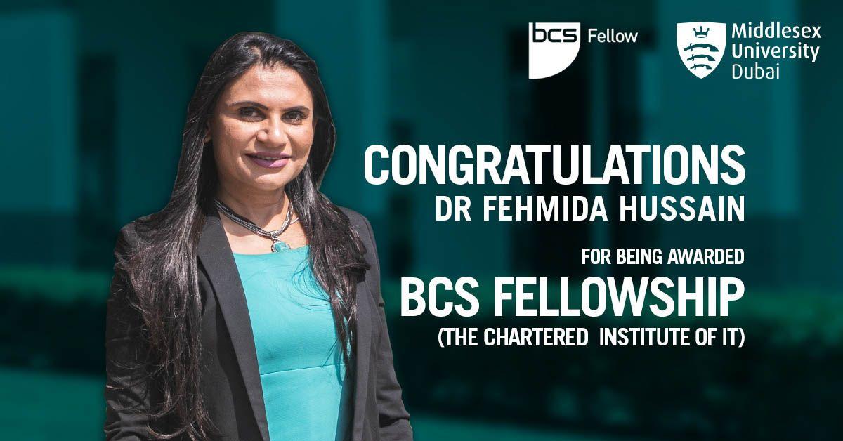 Dr Fehmida Hussain awarded BCS Fellowship, IT’s most prestigious accolade