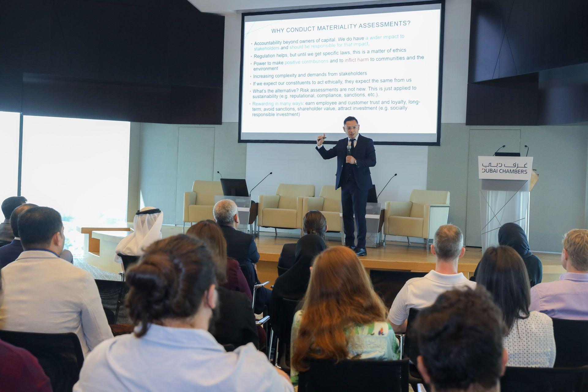 Rhoderick Romano, UG Business Faculty and Member of the Institute of Sustainable Development – Middlesex University Dubai, participated in a Multi Stakeholder Dialogue as part of Sustainability Week 2022 at the Dubai Chamber of Commerce Centre for Responsible Business on 25th November 2022.